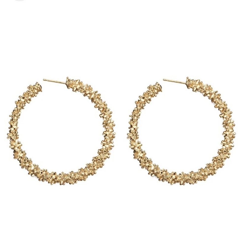 Synthetic Alloy Gold Tone Large Hoop Earrings New Twisted Sparkly Light Weight
